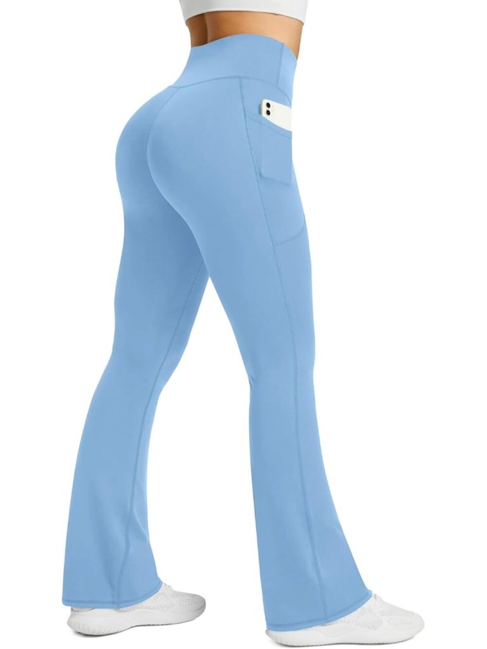 Women's Blue High Waisted Bell Bottom Bootcut Pull On Flared Yoga Pants